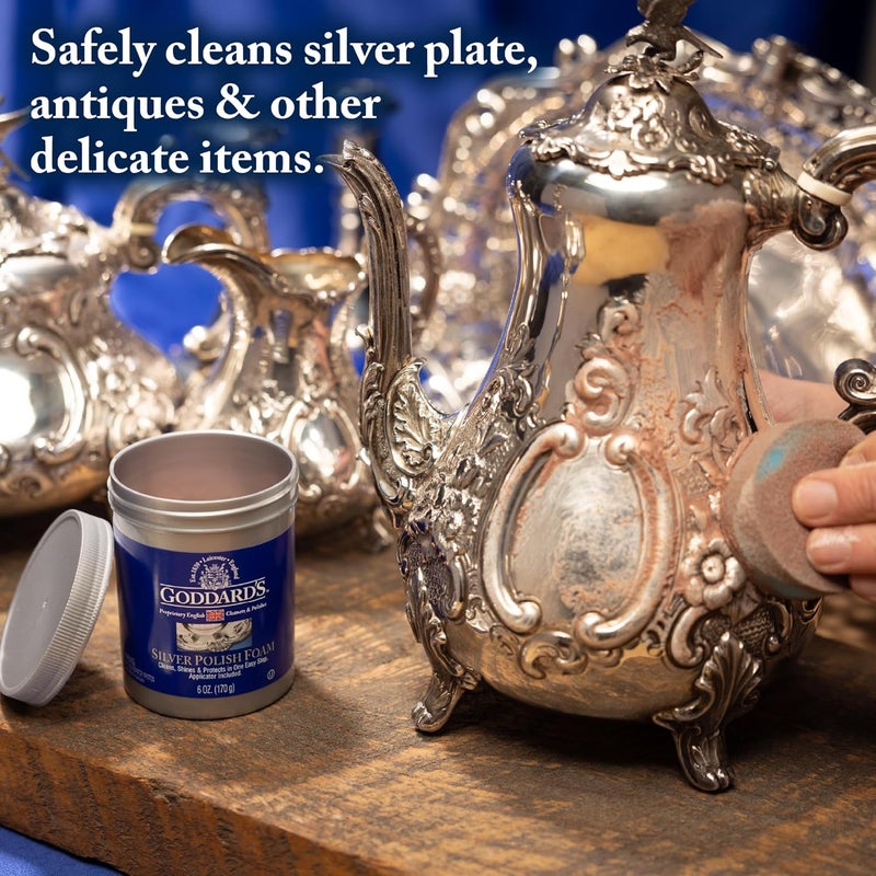 GODDARD'S Goddard’s Silver Polish Foam – Silver Jewelry Cleaner for Antiques, Accessories, Ornaments & More – Silver Cleaner for Silverware Protection – Tarnish Remover for Jewelry w/Sponge Applicator (6 oz) - Image 3